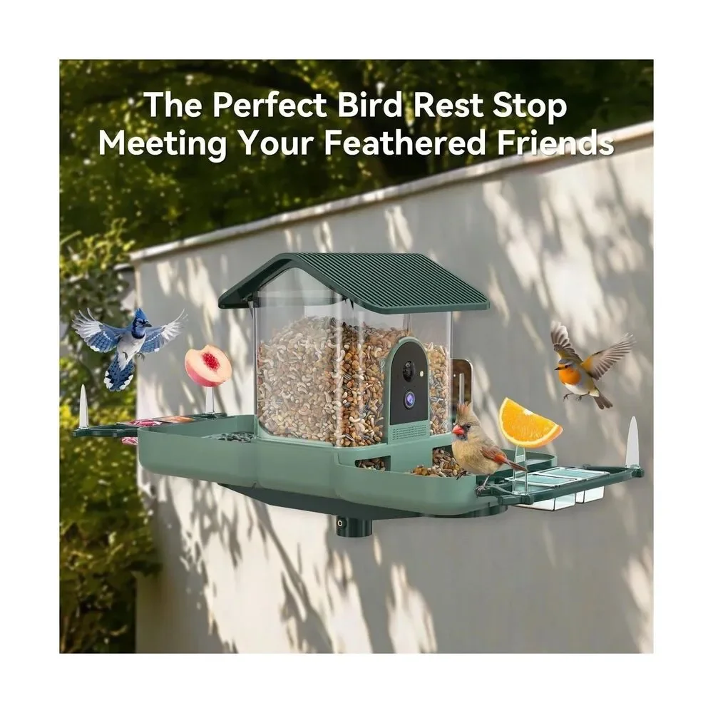 Dual-Lens Bird Feeder with Camera & Bird Bath Combo, Watch Birds Eat & Bathe ...